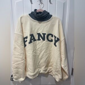 Fancy Oversized Fleece Plaid Collar Mockneck - Cream/Plaid